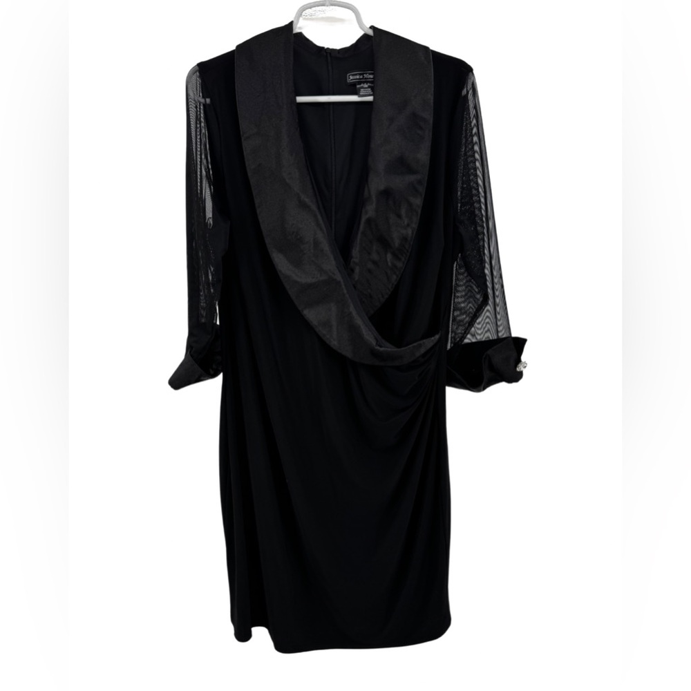 Jessica Howard Black Dress Sheer Sleeves blazer style 16W party holiday LBD